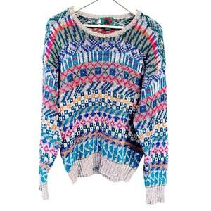 Vintage Boston Traders 100% Cotton Sweater Large Crew Neck Pullover Multi-Color